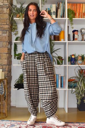 Jasper Plaid Brushed Cotton Shelby Barrel Pant Black